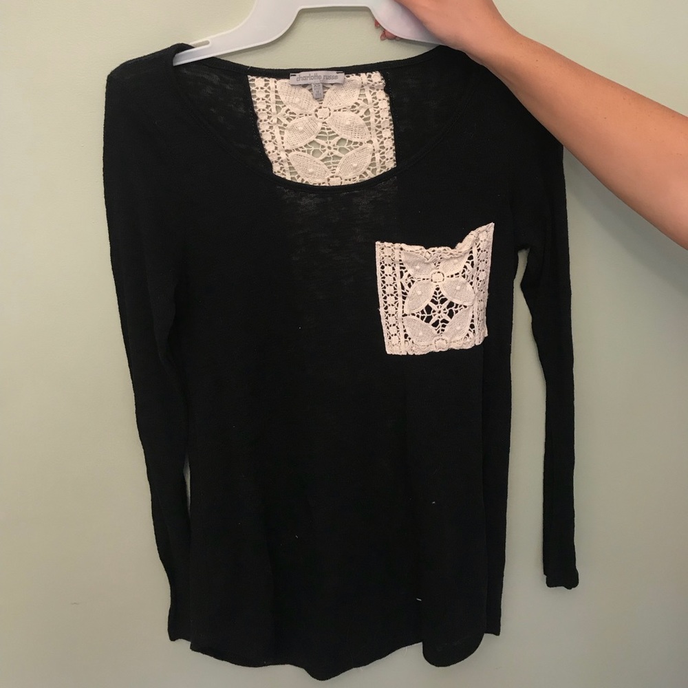 Black sweater with white lace